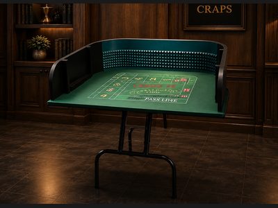 Golden Touch Craps half craps table practice rig, 4 feet by 4 feet with regulation back-wall pyramids and full-size craps layout