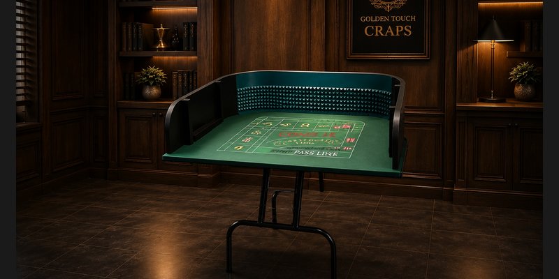 Golden Touch Craps half craps table practice rig, 4 feet by 4 feet with regulation back-wall pyramids and full-size craps layout