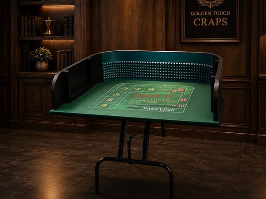 Golden Touch Craps half craps table practice rig, 4 feet by 4 feet with regulation back-wall pyramids and full-size craps layout