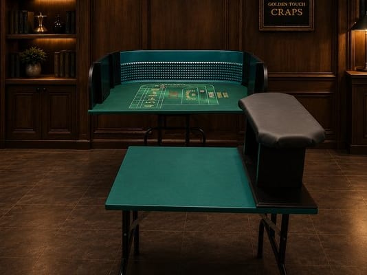 Golden Touch Craps half craps table paired with the throwing station — complete two-piece dice control practice setup