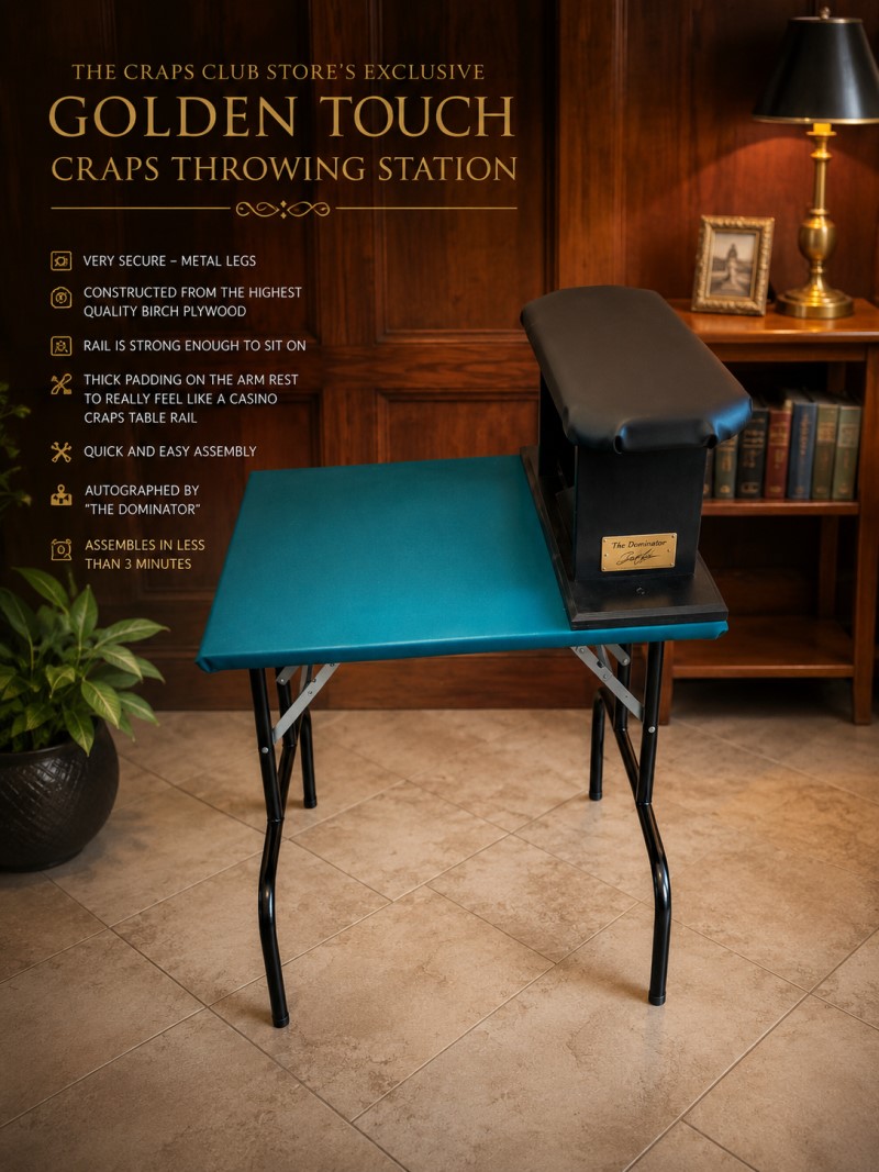 Golden Touch Craps Throwing Station - regulation-height dice control practice rig with back-wall pyramids, signed by Dominator